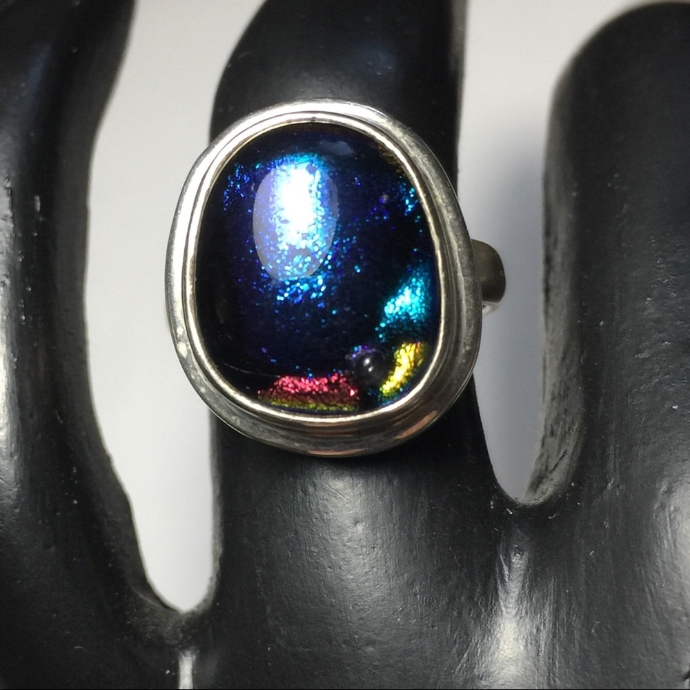 Dichroic Fused Glass & 925 Silver Ring